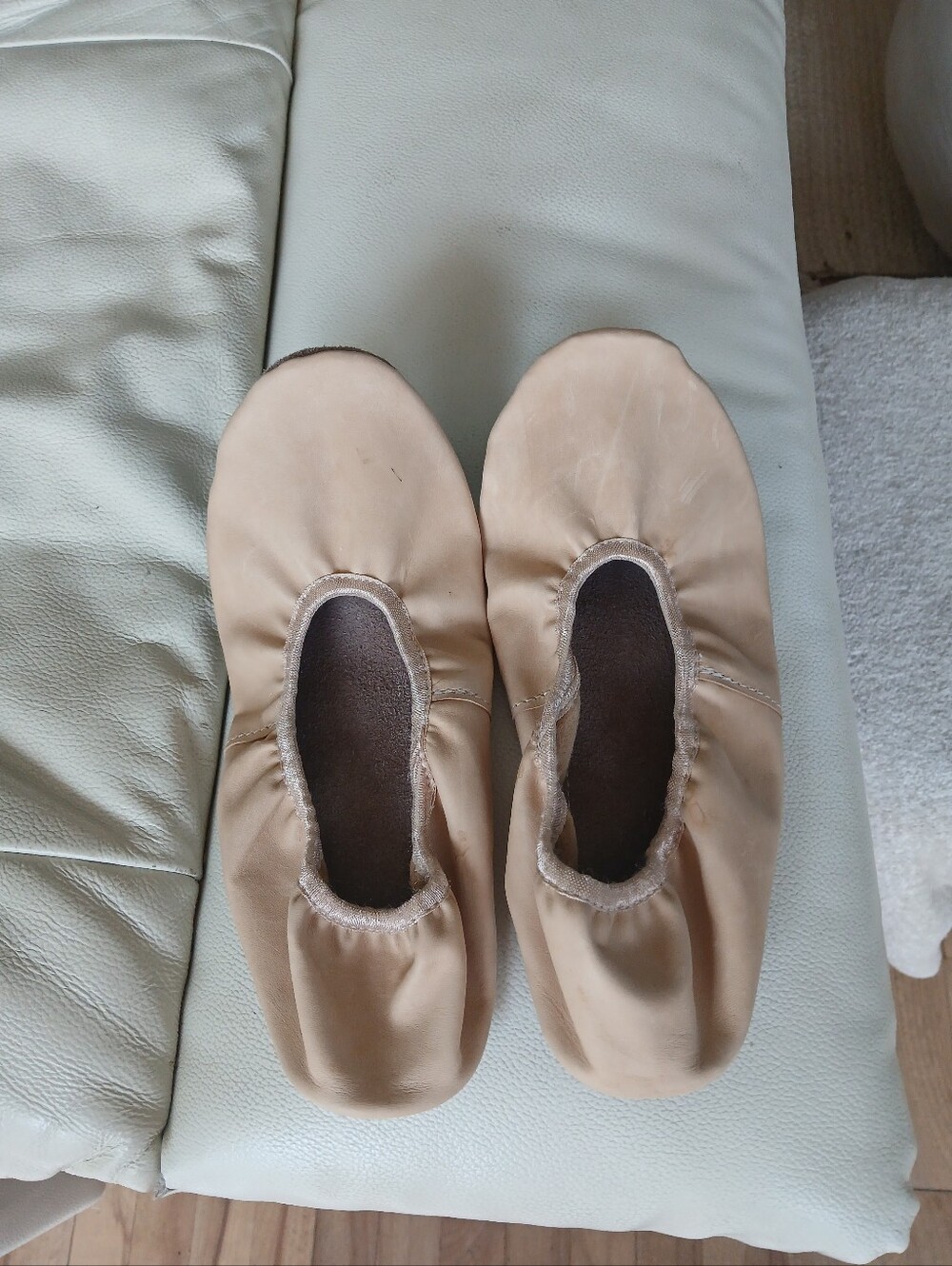 Beige Leather Adult Ballet Slippers - Classic Dance Shoes  8